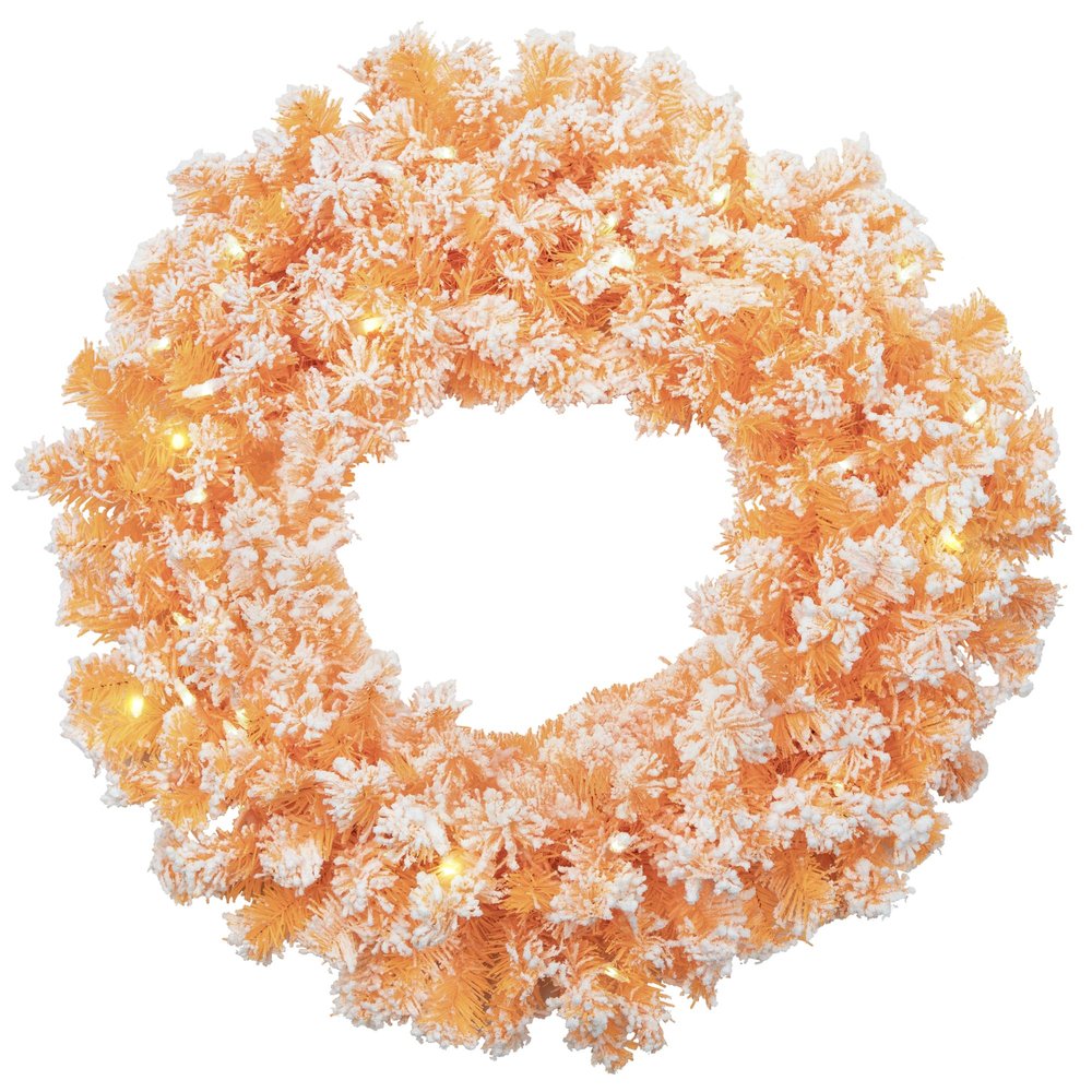 Northlight Pre-Lit Flocked Pine Artificial Christmas Wreath - 24" - Orange - Clear Lights