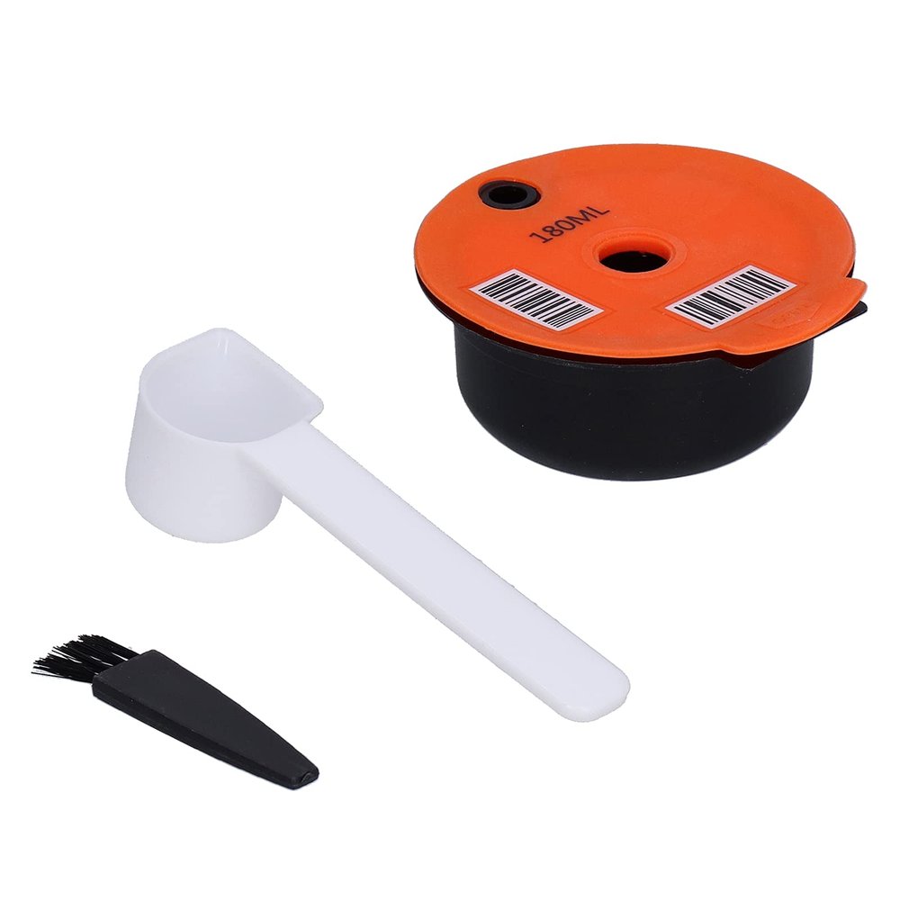 Reusable Coffee Capsule Filter Cup Machine, 180ML, Orange, with Spoon and Brush, Compatible Accessories