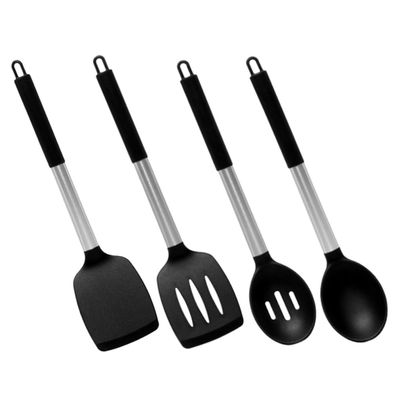4 Piece Silicone Utensil Set with Stainless Steel Handles