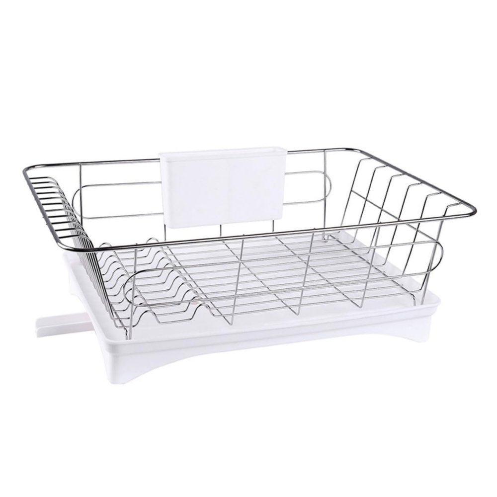 PRETYZOOM Stainless Steel Bowl Organizer Single-Layer Dish Drying Rack Removable White Tray Compact Kitchen Utensil Holder for Efficient Dish Draining and Organization