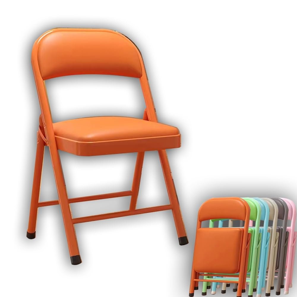 TAJMDGW Portable Folding Chair for Office Dining Room Wedding, Metal Foldable Chair Stool with Padded Seats/Backrest, Heavy Duty Chair Camping Garden(Orange)