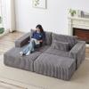 atosela 87" W Oversized Chair with Ottoman, 2-Seater Reading Chair with 4 Pillows, Comfy Corduroy Upholstered Modern Deep Seat for Living Room or Bedroom, Grey view 1
