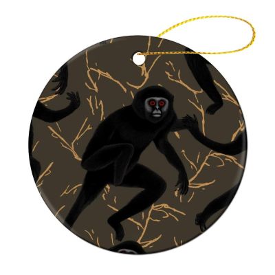 2024 Christmas Ornaments Set 2 Pack,Black Gibbon Monkey Print Christmas Tree Hanging Ornaments,Round Ceramic Ornaments for Christmas Tree Decoration