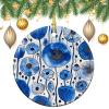 2024 Christmas Ornaments Set 2 Pack,White Blue Ink Print Christmas Tree Hanging Ornaments,Round Ceramic Ornaments for Christmas Tree Decoration view 3