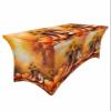 8 Ft Spandex Tablecloth for Rectangle Table, Fall Thanksgiving Cowboy Boots Hat Sunflower Pumpkin Maple Leaf Western Orange Stretch Fitted Table Cover Table Cloth Protector for Party Banquet view 1