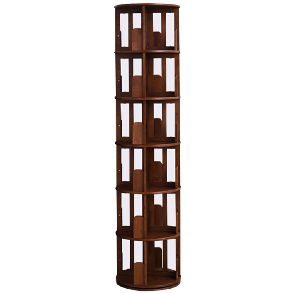 4/5/6 Tier Rotating Bookshelf Multi-Tier Floor Shelf Plenty of Storage Space Smooth Finish Suitable for Office Living Room Study(Walnut Coloured,193.8 * 46cm)