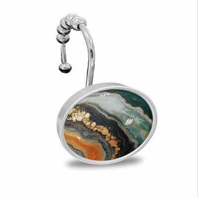 12PCS Shower Curtain Hooks Rings for Bathroom Green Ombre Gradient Yellow Marble Texture Wave Natural Texture Stainless Steel Rustproof Bath Curtain Hangers for Curtain & Liner Crystal Glass Design