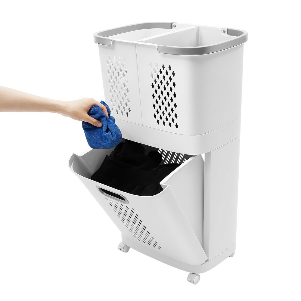 3-Layer Bathroom Laundry Basket Clothes Storage Basket Waterproof Household Kitchen Grocery Fruit Vegetable Storage Shelf Stand With Universal Wheels (2 Layers)
