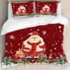 Fouiunler Christmas Bed Sheet Set,King Size Retro Red 4 Piece Set Christmas Tree Snowflake Santa Claus Pattern Print Duvet Cover,Soft and Cozy Microfiber Bedding view 3