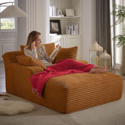 HRVEOCEI 67" Chaise Lounge Indoor, Oversized Chaise Lounge Chair with 3 Comfy Pillows for Living Room Bedroom, Wide Arms Corduroy Fabric High-Density Foam No Assembly Required (Orange)