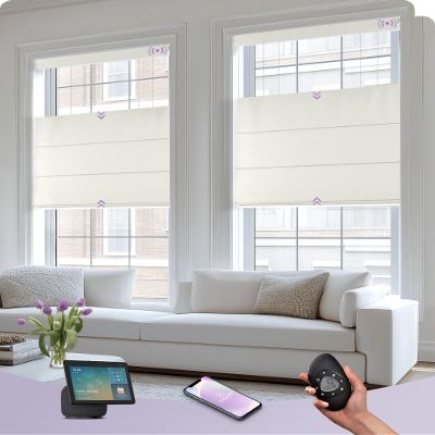 Graywind Smart Top Down Bottom Up Roman Shades Compatible with Alexa Google Solar Powered Motorized TDBU Shades for Windows Custom Size (Blackout Textured Series)