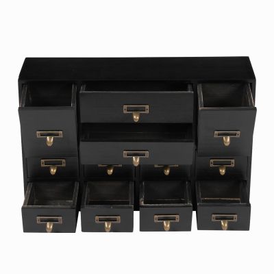 12 Drawers Apothecary Cabinet, Library Card Catalog Cabinet with Metal Handles, Wooden Vintage Apothecary Cabinet, Tabletop Rustic Herb Storage Box for Home Office Organization Storage (Black)