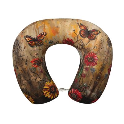 HJKTVDRQ Sugar Skulls Butterfly Print Memory Foam Cervical Neck Pillow,Versatile U-Shaped Pillows for Home,Office,Camping,Travelling