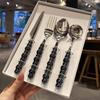 Pearl Silverware Set for 8 With Black Handle,Premium Stainless Steel Flatware Set,Mirror Polished Cutlery Utensil Set Durable Kitchen Eating Tableware Set Forks Knifes Spoons Set 32 Pcs view 1