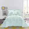 Home Soft Things Damask 4 Piece Bedspread Set, Scalloped Edge Reversible Coverlet Comforter Prewashed Bedding Set, Matelasse Embossed Floral Solid Pattern, Blue, Queen (90" x 90") view 2