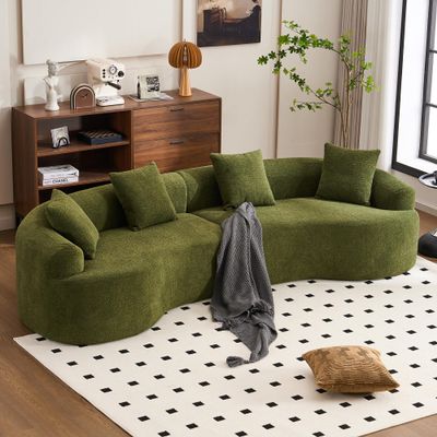 Curve Modular Sofa Couch, Deep Seat Cloud Couch, No Assembly Required Sofa Set, Chenille Fabric 4-Seater Comfy Cloud Couches for Living Room Apartment Office-Green