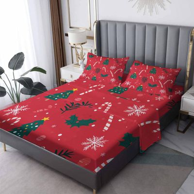 Rejkxyw Cane Candy Christmas Sheets Cal King Size, Red Xams Tree Holiday Sheet Set, Holly Berry Bed Sheets - 14 Inch Deep Pocket, Ultra Soft Winkle Free Microfiber Bedding Sheets & Pillowcases 4 Piece