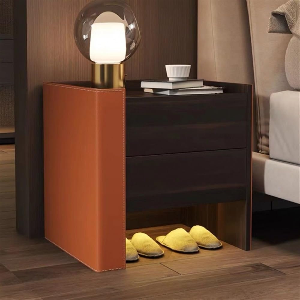 Bedside Table, Modern Nightstand with Dual Drawers Multi-Function Storage Bedside Table for Bedroom Office Living Room(Orange,48 * 40 * 48cm)