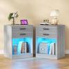ADORNEVE LED Nightstands Set of 2,Night Stands for Bedrooms Set of 2,Nightstand with Charging Station and LED Lights,Bedside Table with Drawers & USB Ports (Grey) view 1