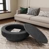 31.5" Round Coffee Table with Storage, Solid Wood Coffee Table for Living Room Mid Century Modern Contemporary Circle Accent Center Table for Living Room, Small Space, Apartment, Black view 1