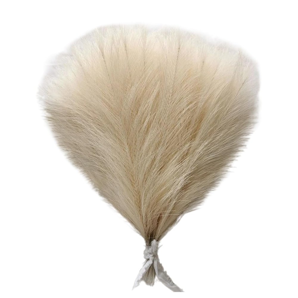 Queenbox 16.5in 10pcs Artificial Fluffy Pampas Grass, Faux Reed Grass Pampas Grass Short Stems Bouquet for Vase Boho Home Wedding, Beige