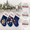 TEEAMORE Custom Blue Velvet Christmas Stocking 5 Pack Personalized Embroidered Blue Stocking 18" Fireplace Hanging Decorations view 2