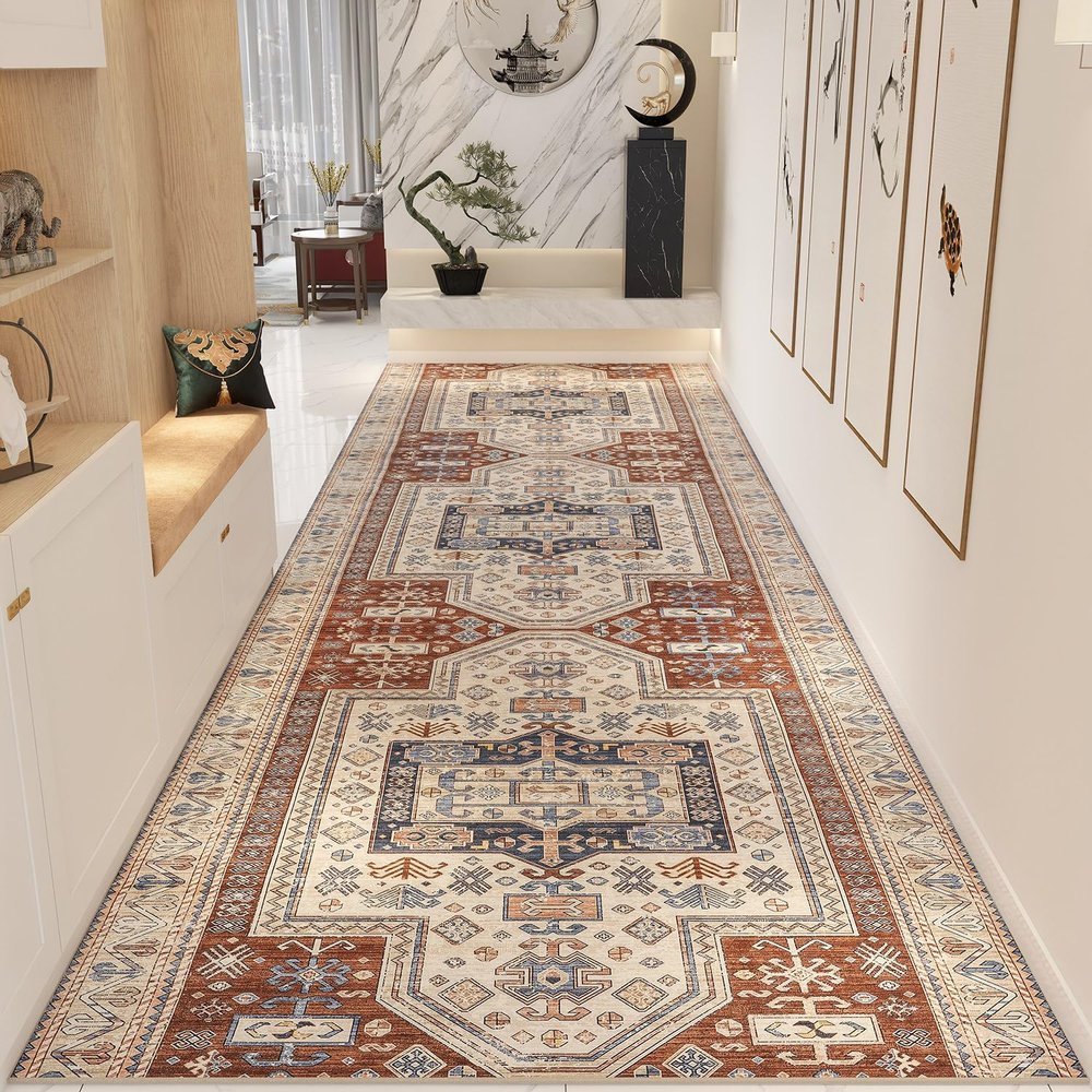 2ft3inx8ft Low-Pile Non-Shedding Washable Runner Rug with Rubber Backing,Ultra Soft Non-Slip Hallway Kitchen Runner Rug Floor Carpet for Bedroom Bathroom Laundry Living Room