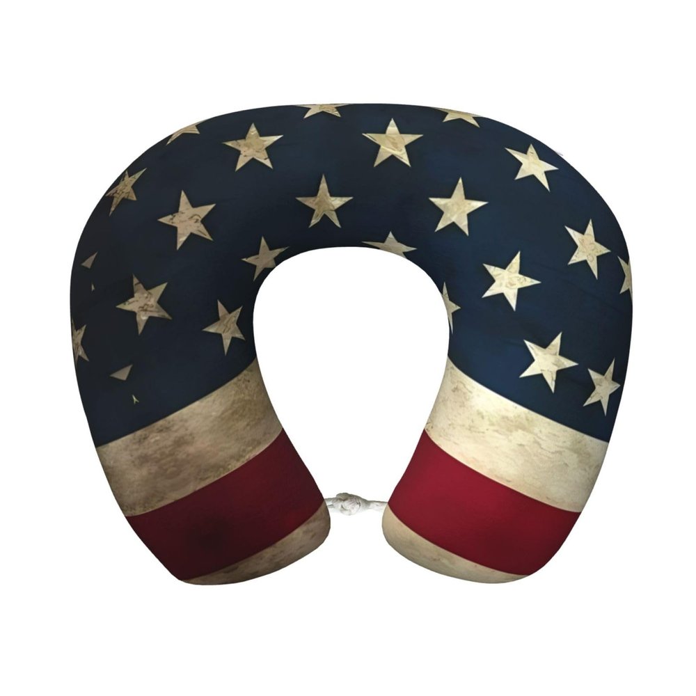 SamLng U.S. Flag Memory Foam Travel Pillow - Neck Support for Airplane, Car, Home Office - Ideal for Work, Driving and Leisure