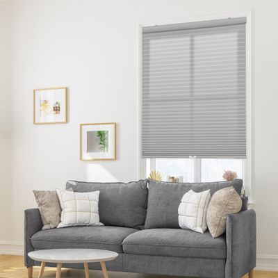 DEZ FURNISHINGS Cordless 1" Signature Light Filtering Cellular Shade, 34" W x 64" H, Gray Cloud
