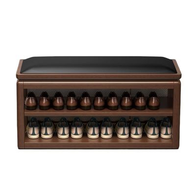 DIEYPOL Footboard Bench Shoe Changing Bench for Home Entrance All Solid Wood Entrance Shoe Cabinet Integrated Shoe Bench Multi-Layer Shoe Rack(B)