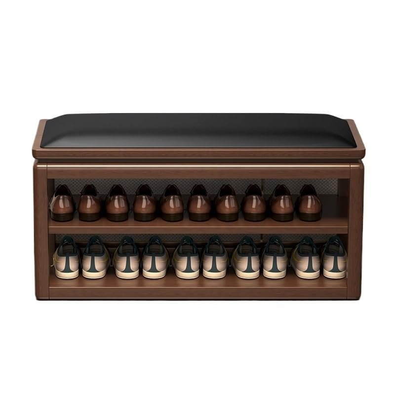 DIEYPOL Footboard Bench Shoe Changing Bench for Home Entrance All Solid Wood Entrance Shoe Cabinet Integrated Shoe Bench Multi-Layer Shoe Rack(B)