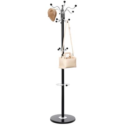 lxrnqcey Coat Rack Freestanding, Modern Coat Rack with Natural Marble Base, Metal Freestanding Coat Rack with 16 Hooks, Entry-way Coat Racks Stand, Standing Coat Tree Rack (Black)