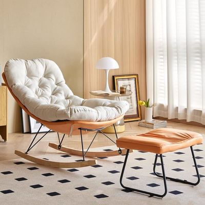Rocking Chair with Ottoman Lazy Leisure Chair Modern Fabric Upholstered, Accent Chair with Rubber Wood Legs, Relax Side Chair for Living Room Bedroom Offices (Color : Orange)