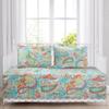 Azalea Floral Chintz Paisley Microfiber Reversible Quilt Bedding Set Coverlet, Bedspread, Turquoise Blue, 4-Piece Daybed Cover Set view 1