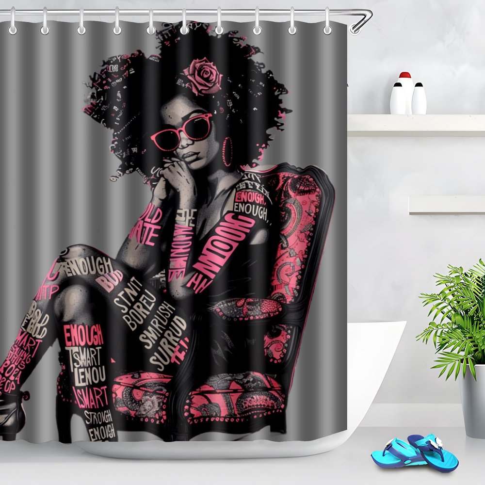 AQUNNEW Waterproof Polyester Shower Curtain Adults Kids Bathroom Metal Grommets for Enhanced Durability Non Fade Easy Clean for Any Bathroom Decoration Shower Curtains Pink Lady