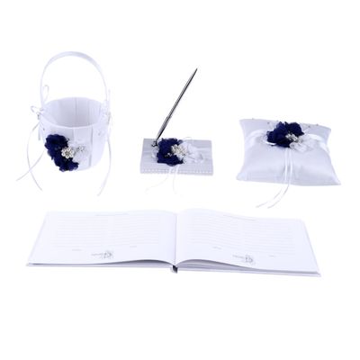 FELTECHELECTR Wedding Supplies Set Ring Pillow 20x20cm Flower Basket Notebook Pen Holder Bridal Flowers