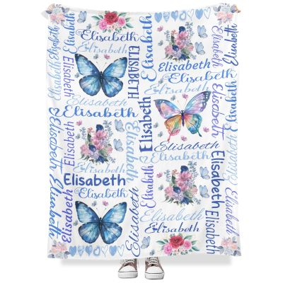 XIUCOO Butterfly White Blanket Throw Blanket Personalized Gift Fleece Blankets Tapestry Custom with Name for Sofa Bed Wedding Home Present 50x60 inch