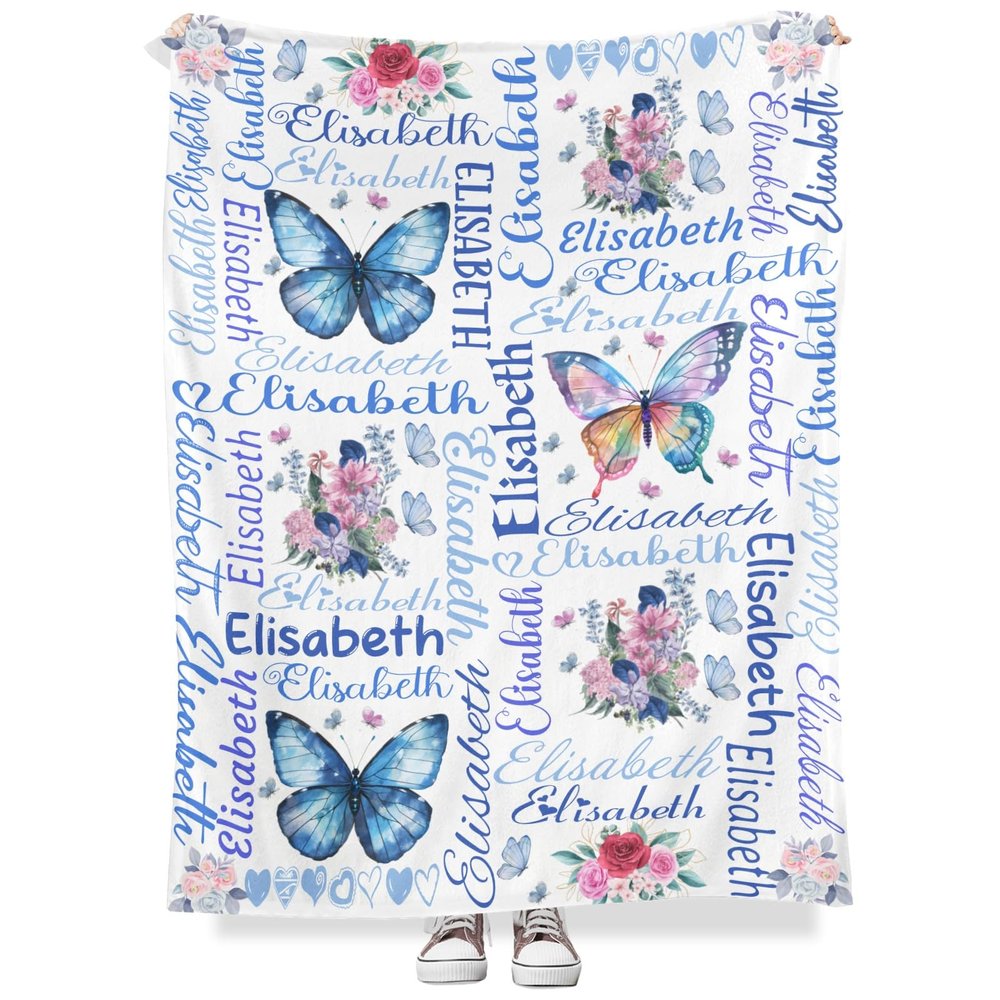 XIUCOO Butterfly White Blanket Throw Blanket Personalized Gift Fleece Blankets Tapestry Custom with Name for Sofa Bed Wedding Home Present 50x60 inch