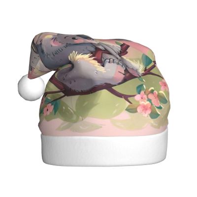 YaWea Koala Bear print Christmas Santa Hat, Funny Christmas Hats for Adults Velvet Christmas Party Favors Hats