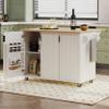 Merax 51" Kitchen Island on Wheels, Rolling Kitchen Island with Drop Leaf, Internal Storage Rack, Towel Rack for Dining Room House Bar, White view 1