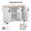 Merax 51" Kitchen Island on Wheels, Rolling Kitchen Island with Drop Leaf, Internal Storage Rack, Towel Rack for Dining Room House Bar, White view 2
