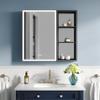 WELLFOR 32" X 30" LED Mirrored Bathroom Cabinet with Black Side Cabinet, Bathroom Mirrored Cabinet with Defog Mirror, Recessed or Surface, Left Opening Door, Adjustable Lighting, with USB Outputs view 1