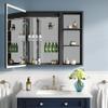 WELLFOR 32" X 30" LED Mirrored Bathroom Cabinet with Black Side Cabinet, Bathroom Mirrored Cabinet with Defog Mirror, Recessed or Surface, Left Opening Door, Adjustable Lighting, with USB Outputs view 3