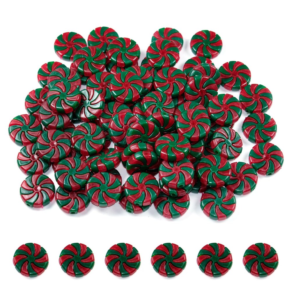 100PCS Candy Christmas Decoration Bulk, 24 mm Peppermint Candy Cane Ornaments with String, Christmas Tree Hanging Decoration for Xmas Holiday Decor DIY Crafts (Red Green)