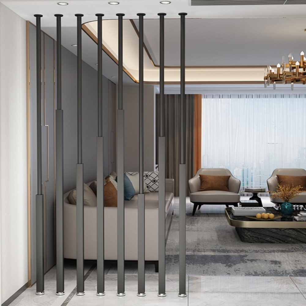 Partition Room Divider Living Room Free Standing Room Divider Panel for Living Room and Beding Room, 8 Pack Partition Wall Privacy Curtain Square Post with Complete Kit, No Drilling & Easy to Install(