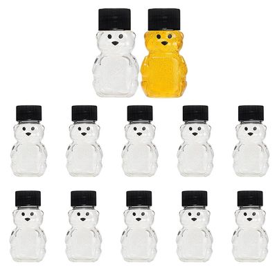 DDRAUY 12 Sets 2oz Honey Bottles,Plastic Mini Honey Jars Party Favors,Bear Shape Clear Empty Honey Jar with Screw Lid for Storing and Dispensing (Black)