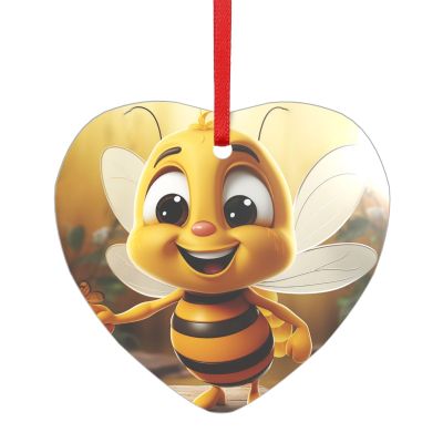 Honey bee Christmas Ornament Heart Shape Acrylic Hanging Ornaments for Home Decoration 2024 Gifts Acrylic Pendants with Red Rope Christmas Tree Decorations for Holiday Party