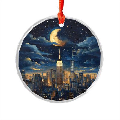 CanvasWis New York City Xmas Landscape Design 1 Crystall Glass Ornament For Home Decorations Xmas Tree Hanging Ornament Gifts for House Warming Keepsake Christmas Gift