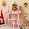 Costzon Kids Vanity with Lights, Girls Vanity Set with Mirror and Stool, Drawer, 2 in 1 Princess Makeup Desk Dressing Table, Kids Vanity Table and Chair Set (Pink) view 1