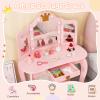 Costzon Kids Vanity with Lights, Girls Vanity Set with Mirror and Stool, Drawer, 2 in 1 Princess Makeup Desk Dressing Table, Kids Vanity Table and Chair Set (Pink) view 4